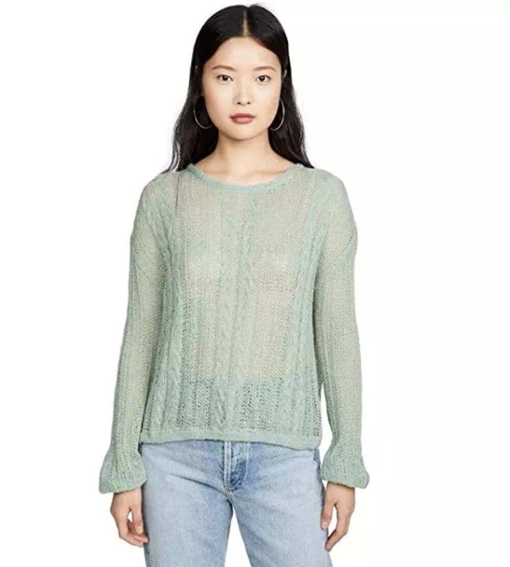 Free People Angel Soft Sweater XS Mint Fresh Cable Knit Cropped Pullover